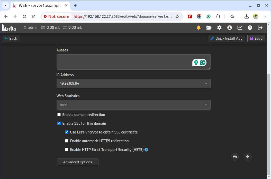 Enable SSL on Hestia Control Panel