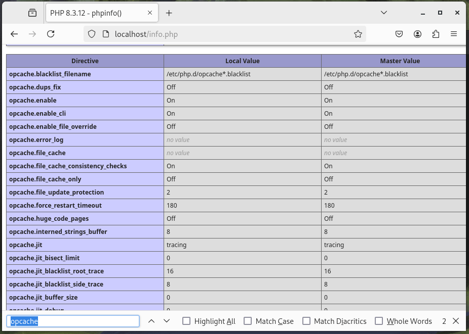 Check Opcache Settings