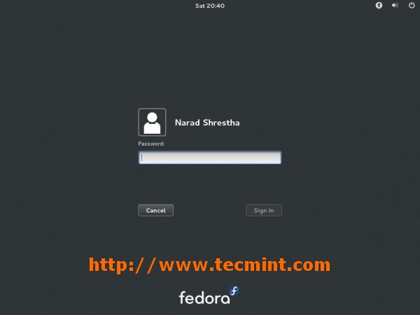 Fedora 19 Login Screen