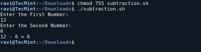 Basic Subtraction Shell Script