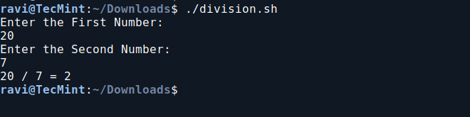 Basic Division Shell Script