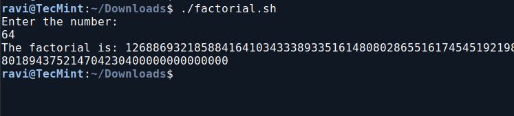 Calculate Factorial Using Bash Script