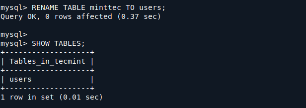 Rename Table in Database