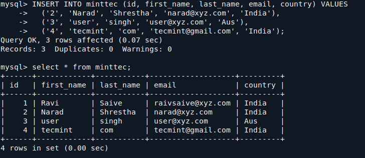 Verify Values in MySQL Database