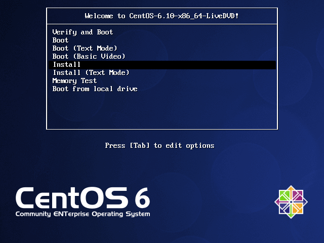 CentOS 6.10 Installer Grub Meny 