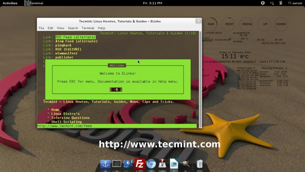 open website from terminal linux elinks