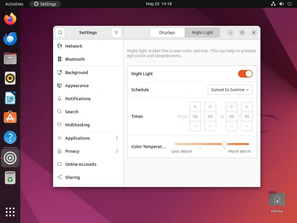 Enable Night Light on Ubuntu