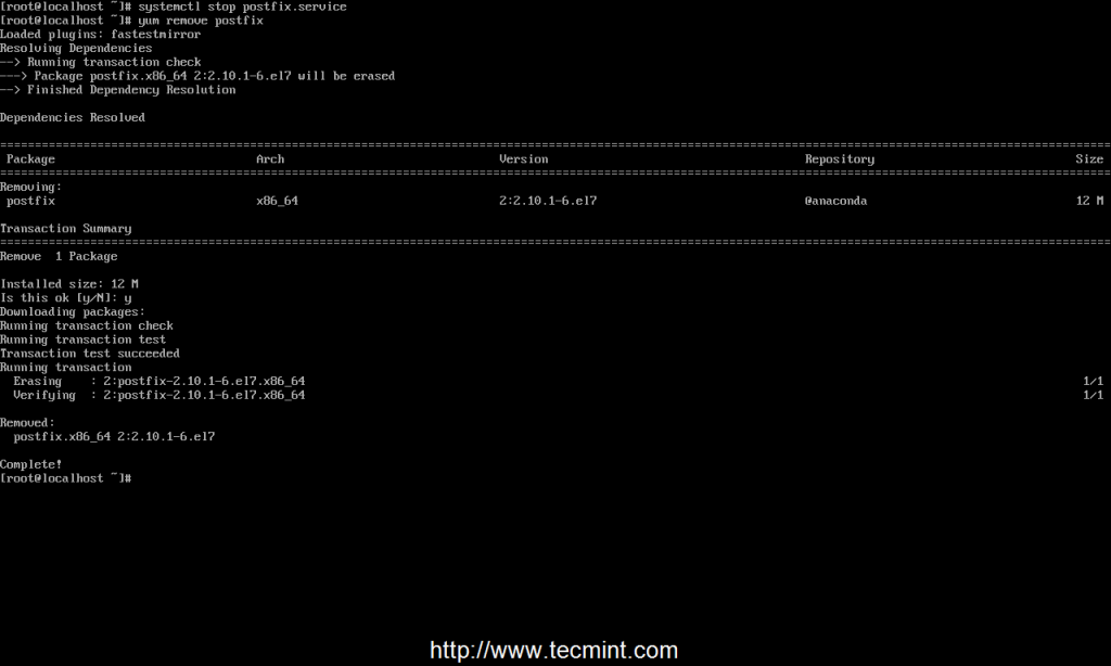 Удалить postfix centos 7