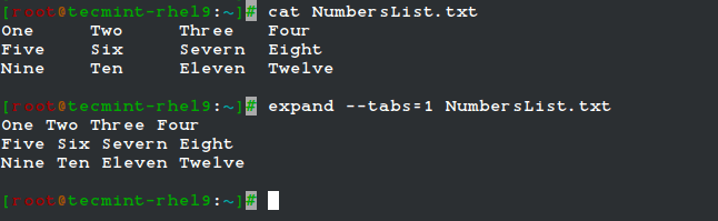 Using expand to convert tabs into spaces