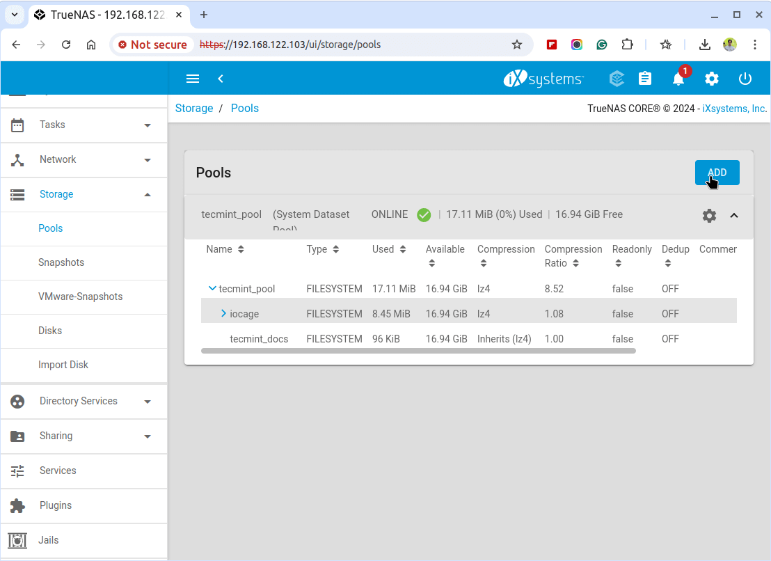 Create Storage Pool for Plex