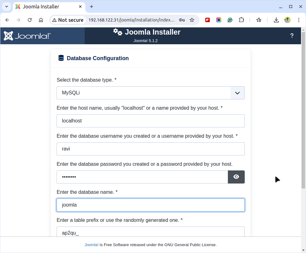 Joomla Database Settings