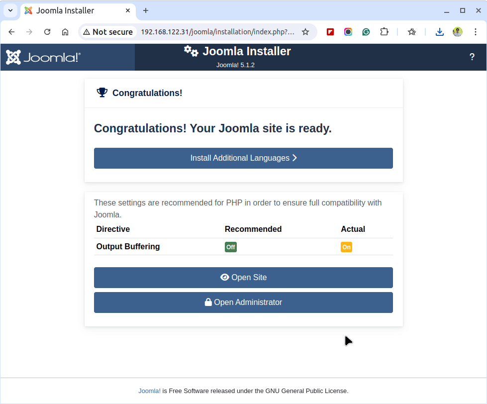 Joomla Installation Completed