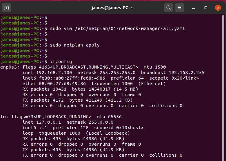 configure static ip ubuntu server 20