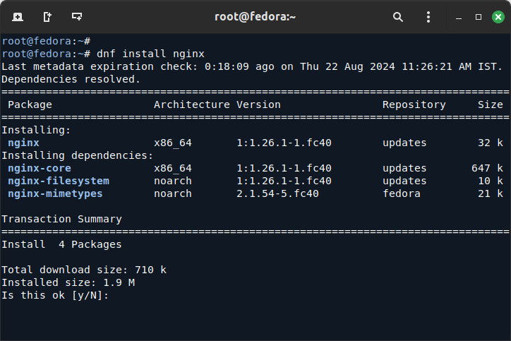 Install Nginx in Fedora