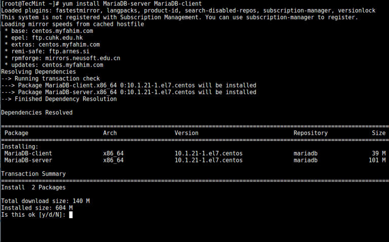 Mariadb настройка centos 7