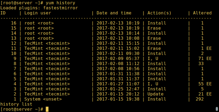 how-to-use-yum-history-to-find-out-installed-or-removed-packages-info