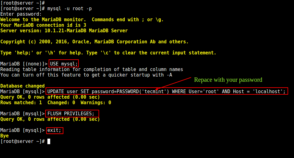 How To Change Root Password Of MySQL Or MariaDB In Linux