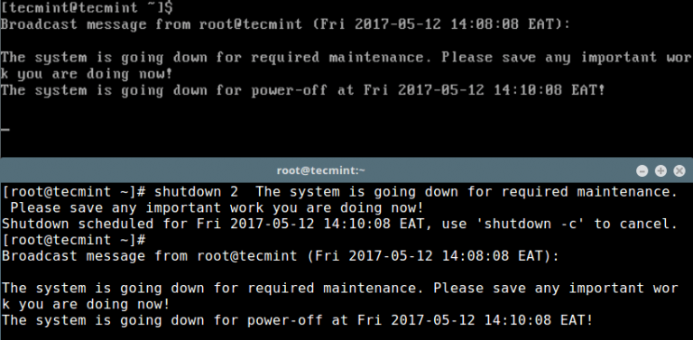 linux shutdown timer
