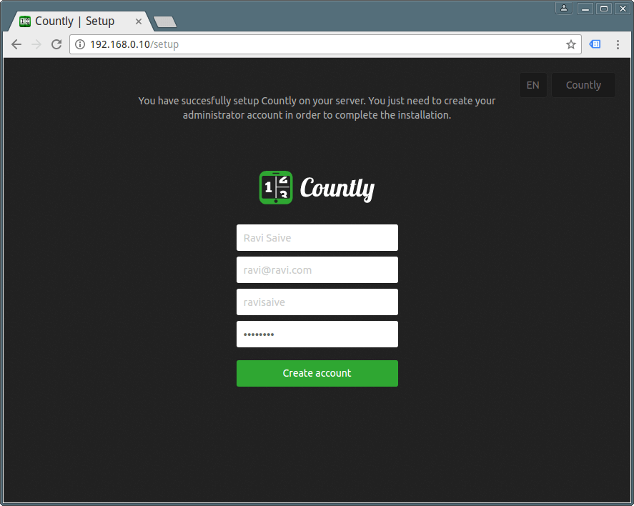 Create Countly Admin Account