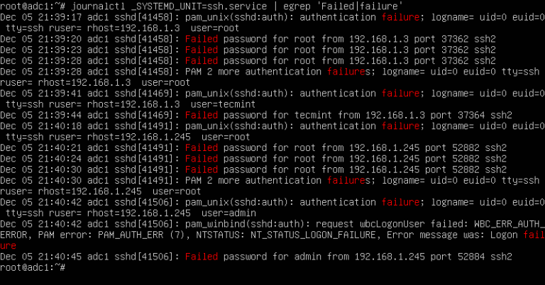 use grep command in linux to find failed login attempts