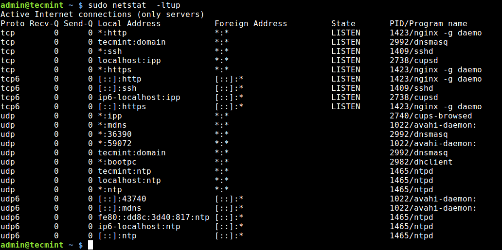 view linux port assignments