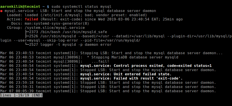 fail starting mysql database server