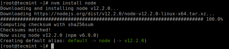 install the latest version of node js nvm