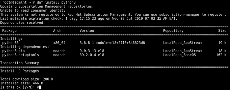 rhel install python 3