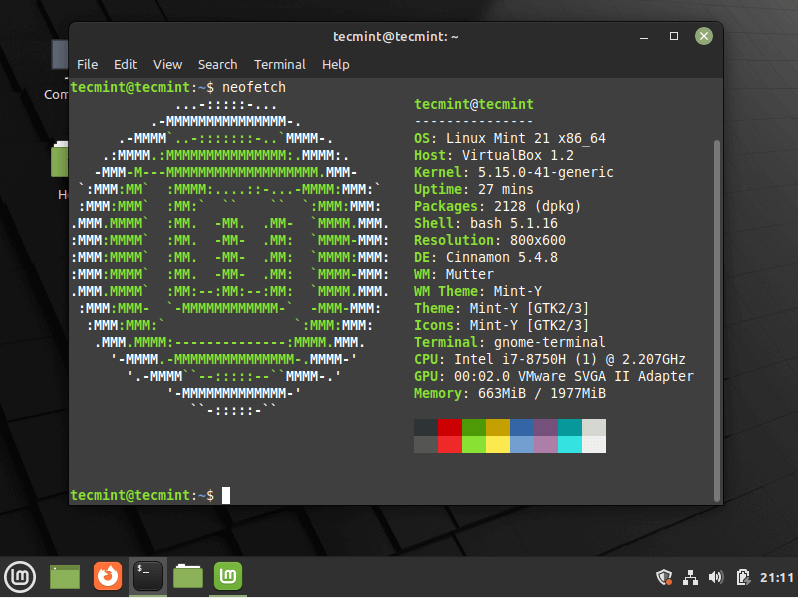 Bureau Linux Mint 21