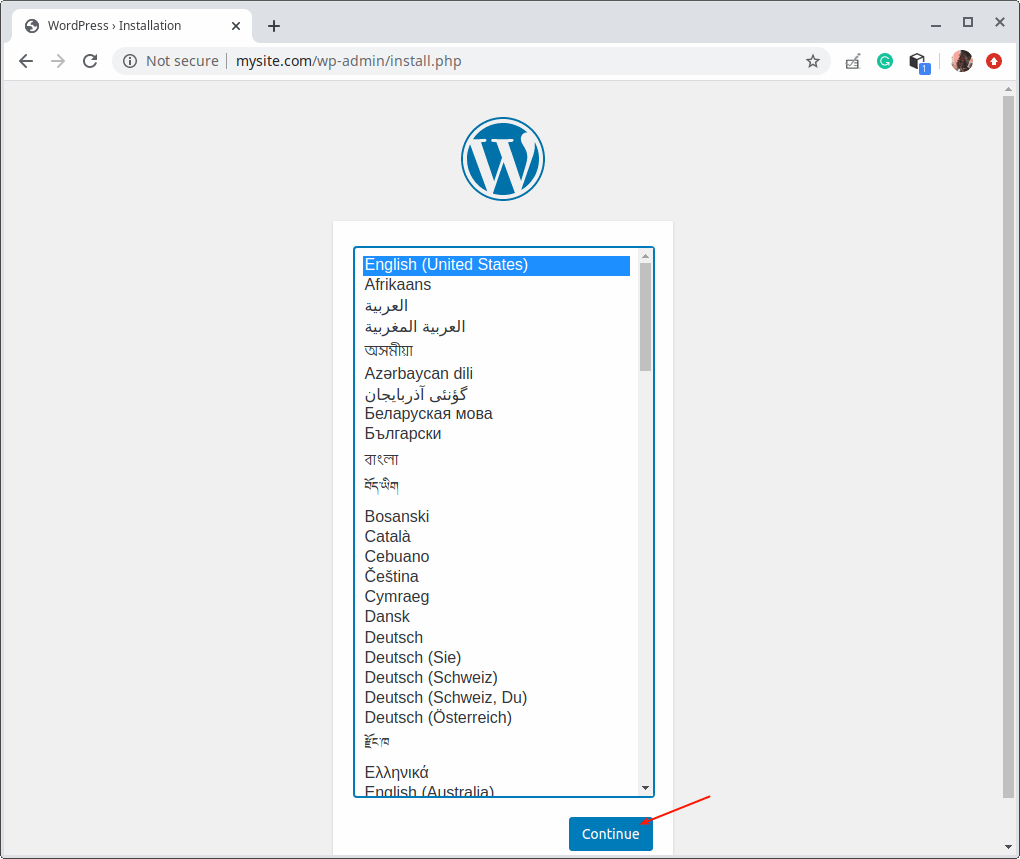 Select WordPress Installation Language