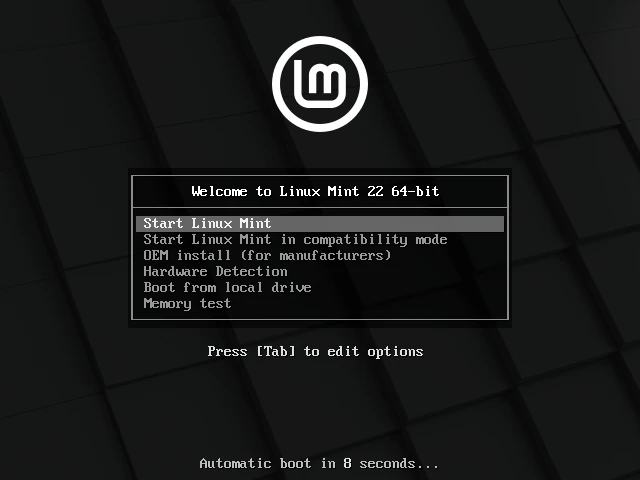 Linux Mint Boot Menu