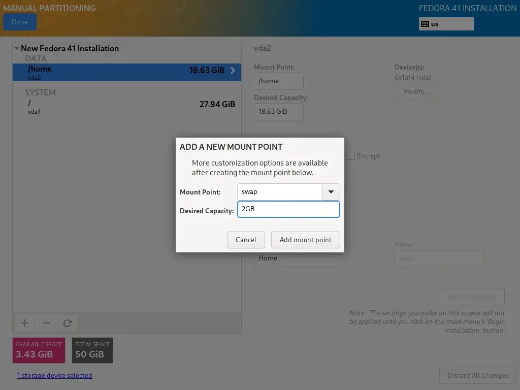 Fedora Swap Partition