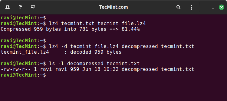 LZ4 File Compression and Decompression