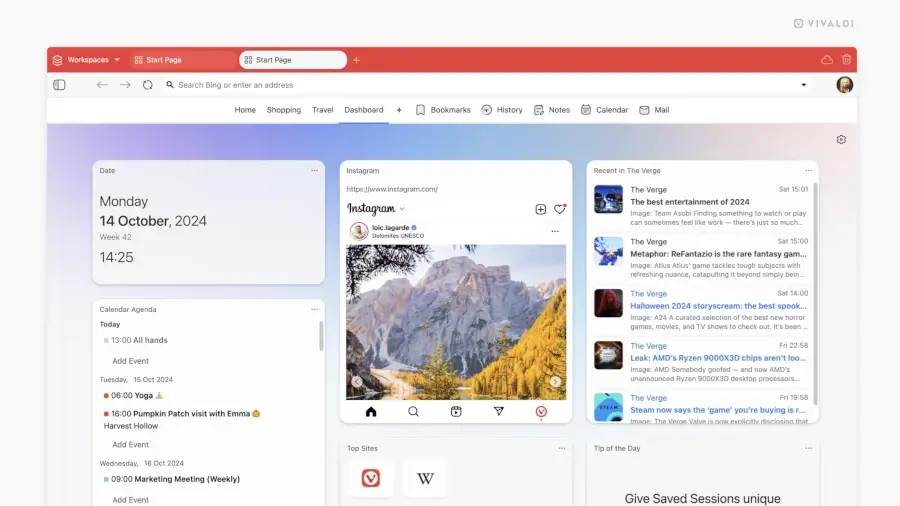 Vivaldi 7 Dashboard