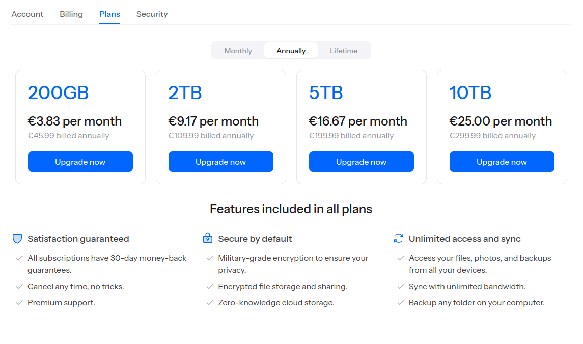 Internxt Annual Plans