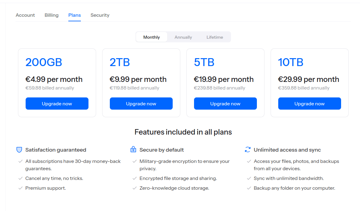 Internxt Plans