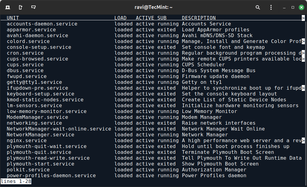 List Active Systemd Services