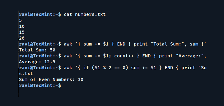 Awk Arithmetic Operations