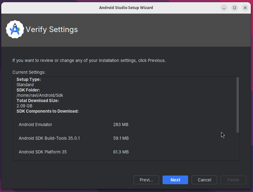 Android Studio Install Settings