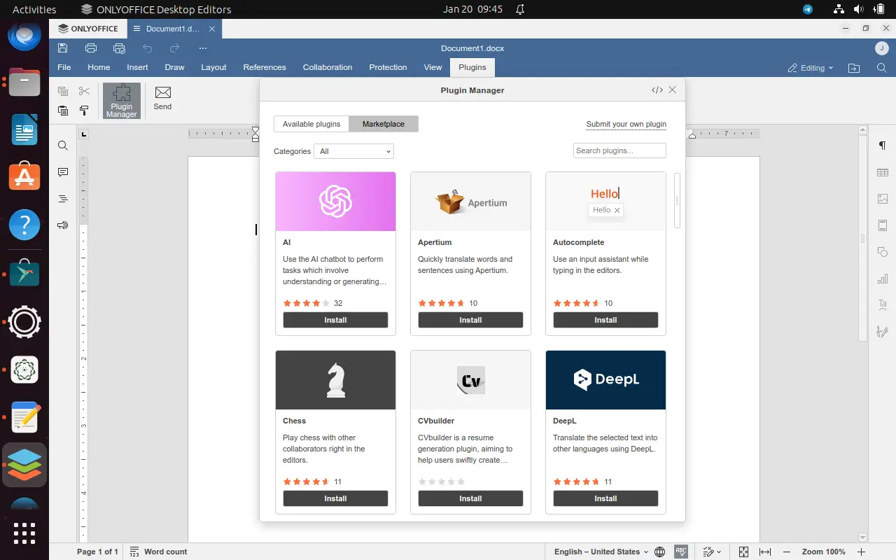 Install AI Plugin in ONLYOFFICE Desktop Editors