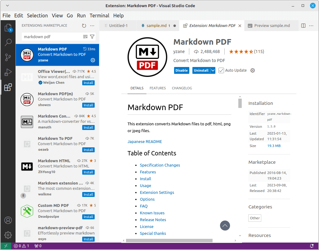 Install Markdown PDF Extension