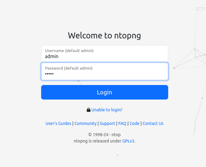 ntopng Admin Login