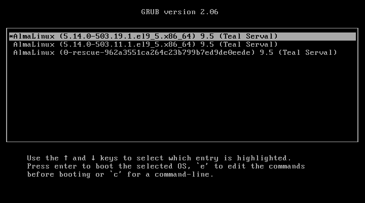 AlmaLinux Grub Menu