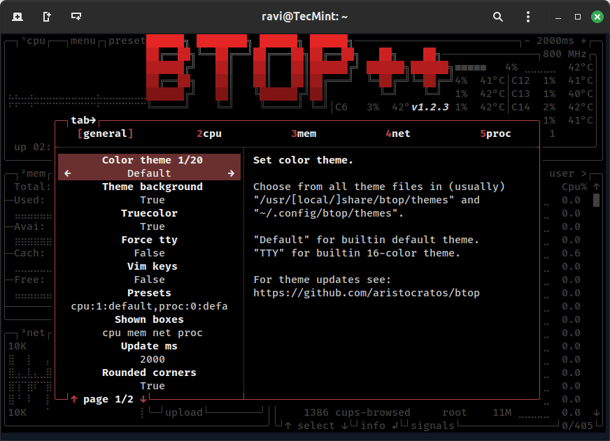 btop Settings Menu